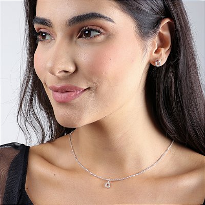 Colar ferradura baby zircônia cravejada prata 925