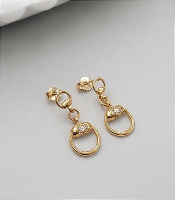 Brinco bridão pendente prata 925 banhado ouro