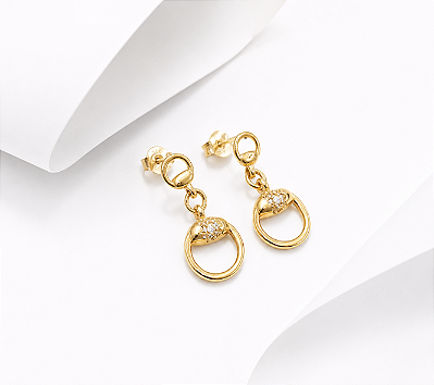 Brinco bridão pendente prata 925 banhado ouro