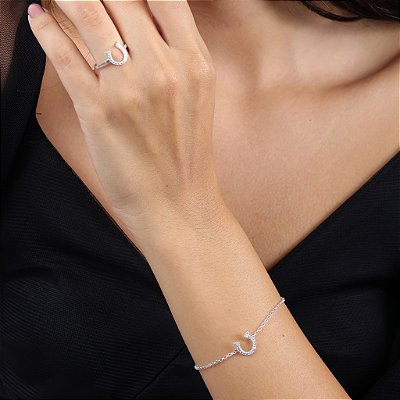 Pulseira ferradura zircônia cravejada prata 925