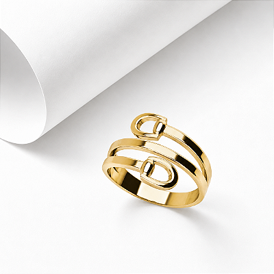 Anel estribo duplo prata 925 banhado ouro 18k