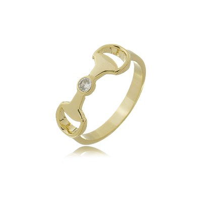 Anel pingente ferradura zircônia cravejada prata 925 banhado ouro 18k.