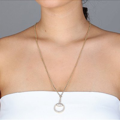 Colar bridão G cravejado prata 925 banhado ouro 18k.