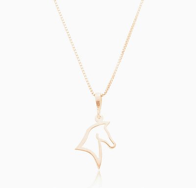 Colar cabeça cavalo prata 925 banhado ouro 18k.