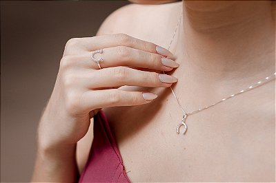 Colar ferradura cravejada prata 925
