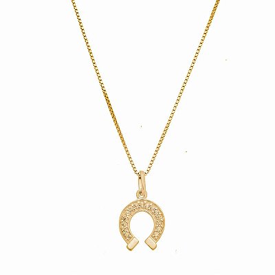 Colar  ferradura redonda zirconia cravejada prata 925 banhado a ouro 18k