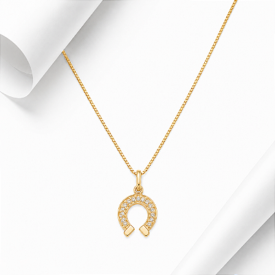 Colar ferradura redonda zirconia cravejada prata 925 banhado a ouro 18k