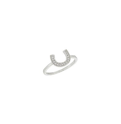 Anel ferradura zirconia cravejada prata 925