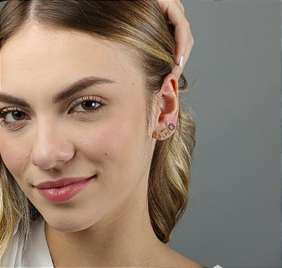 Dupla de brinco cavalo e ferradura zircônia azul marinho prata 925 banhada a ouro 18k