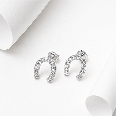 Brinco ferradura zirconia cravejada prata 925