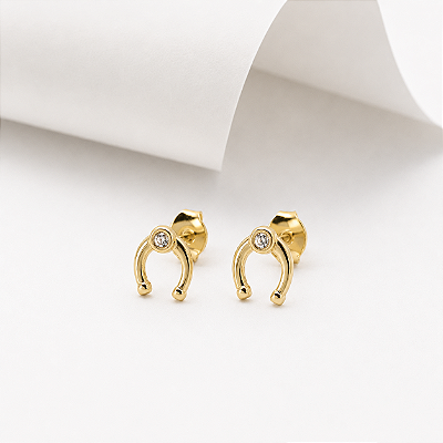 Brinco ferradura Lumieri prata 925 banhado a ouro 18k