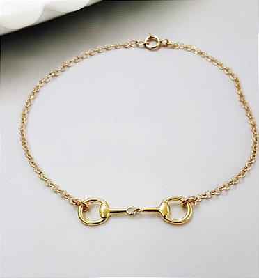 Pulseira mini bridão prata 925 banhada ouro 18k