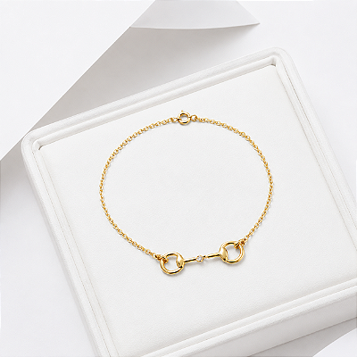 Pulseira mini bridão prata 925 banhada ouro 18k
