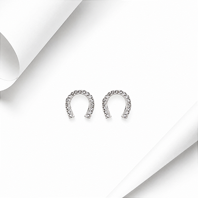 Brinco ferradura zirconia cravejada prata 925
