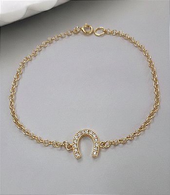Pulseira ferradura prata 925 banhada ouro 18k