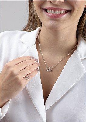 Colar ferradura dupla zircônia transparente e preta prata 925