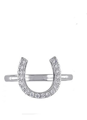 Anel ferradura zirconia cravejada prata 925
