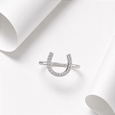 Anel ferradura zirconia cravejada prata 925