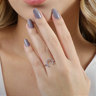 Anel ferradura  lilás   prata  925