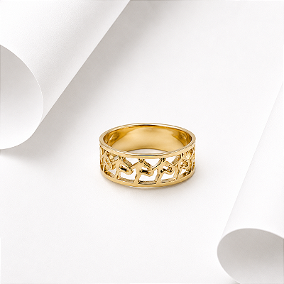 Aliança cabeças cavalo corte a laser prata 925 banhado ouro 18k