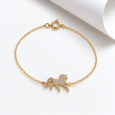 Pulseira cavalo cravejada em prata 925 banhada ouro 18k