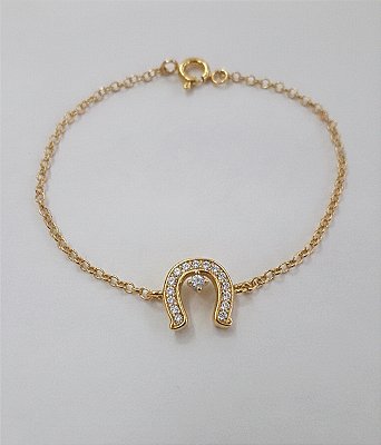 Pulseira ferradura ponto de luz prata 925 banhado a ouro