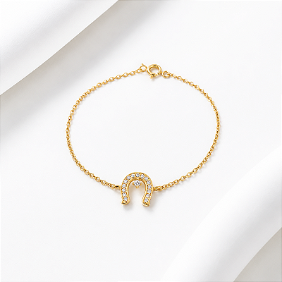 Pulseira ferradura ponto de luz prata 925 banhado a ouro