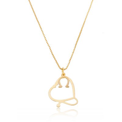Colar estetoscópio ferradura prata 925 banhado ouro 18k