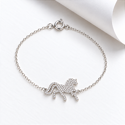 Pulseira cavalo cravejado em prata 925