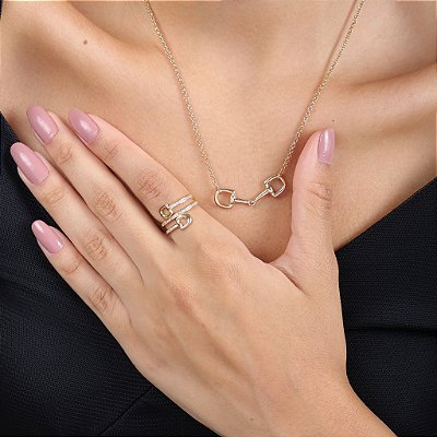 Anel bridão duplo zircônia cravejada prata 925 banhado a ouro 18k