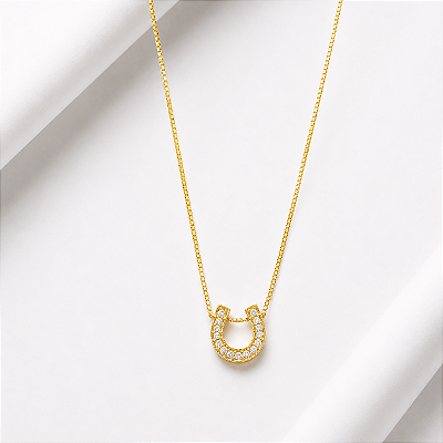Colar ferradura zirconia cravejada ouro 18k