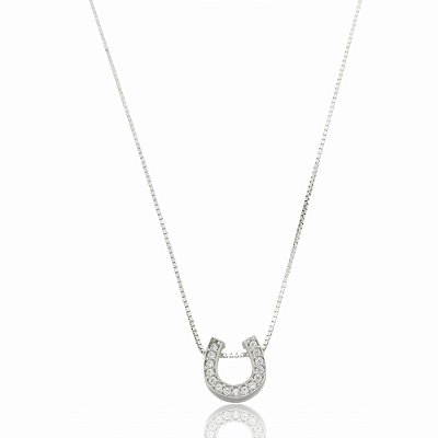 Colar ferradura cravejado ouro branco