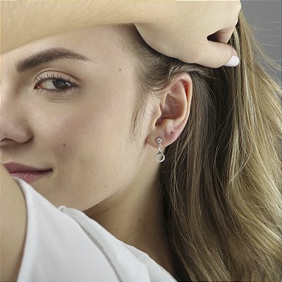 Brinco bridão ponto de luz pendente  prata 925