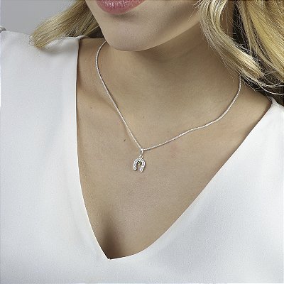 Colar ferradura ponto de luz verde esmeralda  prata 925