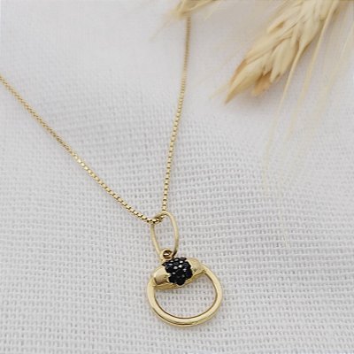 Cola meio bridão zircônia negra em ouro 18k