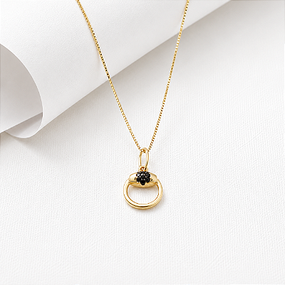 Cola meio bridão zircônia negra em ouro 18k