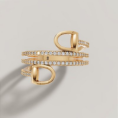 Anel bridão duplo moissanite cravejada em ouro 18k