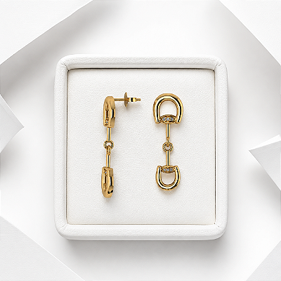 Brinco bridão mini pendente prata 925 banhado a ouro