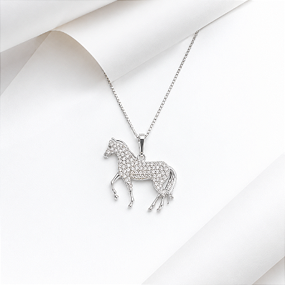 Colar cavalo zircônia cravejada prata 925