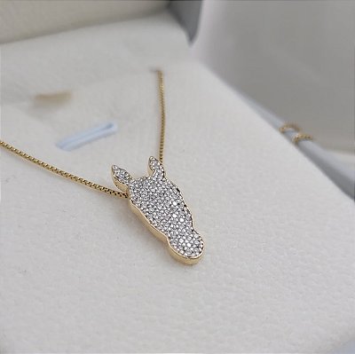 Colar carinha moissanite ouro 18k