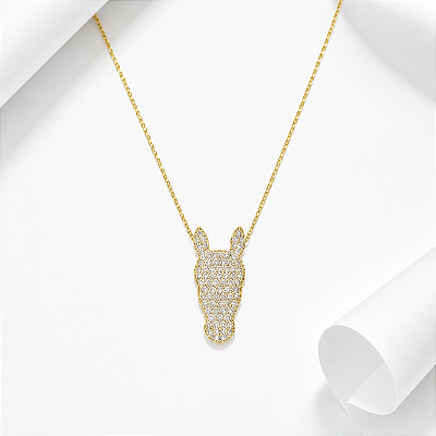 Colar carinha moissanite ouro 18k