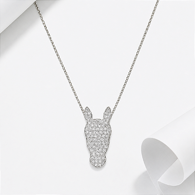 Colar carinha cavalo zircônia cravejada em prata 925.