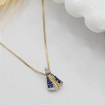 Colar Nossa Senhora Aparecida cravejada ouro 18k