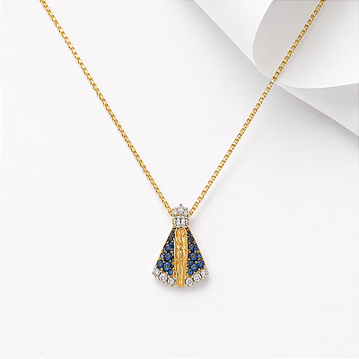 Colar Nossa Senhora Aparecida cravejada ouro 18k