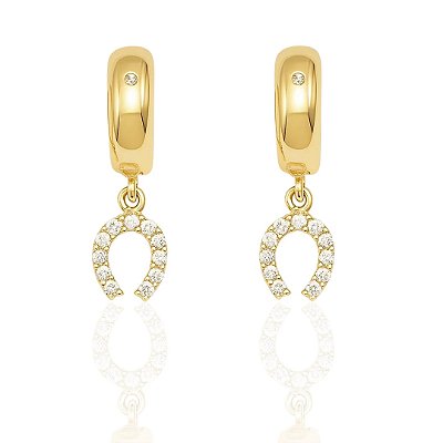 Brinco argola mini ferradura prata 925 banhada a ouro 18k