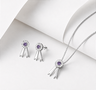 Brinco e colar Escarapela lilas prata 925