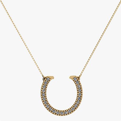 Colar ferradura  cravejada  prata 925 banhado a  ouro