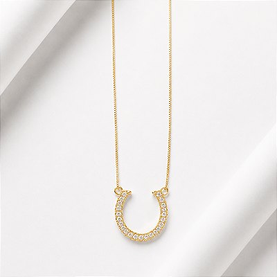 Colar ferradura cravejada prata 925 banhado a ouro