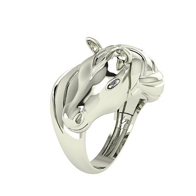 Anel cavalo orgânico prata 925 banhado a rodio de ouro branco