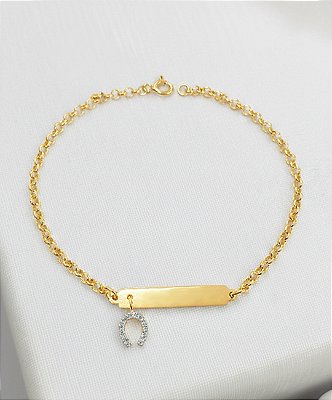 Pulseira chapinha mini ferradura prata 925 banhada ouro 18k